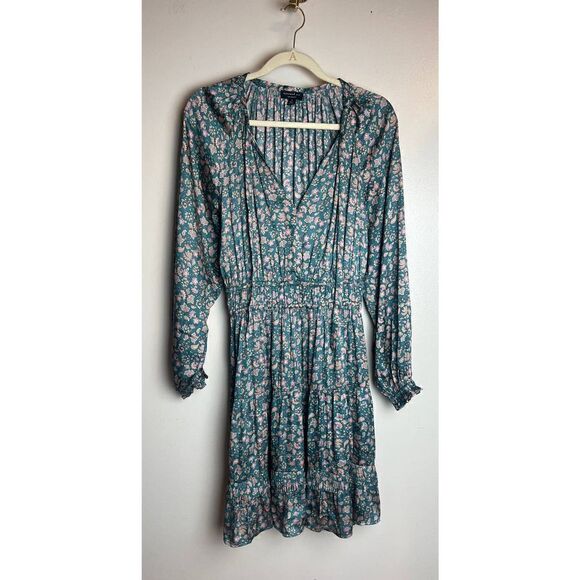 Anthropologie Current Air Tiered Green and Pink Floral Mini Dress Sz. S - Picture 2 of 12